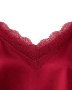 Red Satin Camisole Shorts Set Women Sleepwear <b>Lace</b> Trim Spaghetti Strap Nightwear Soft Breathable Summer Pajama Set Lounge Wear - Product Image 5