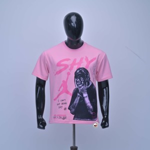 เสื้อยืดแขนสั้นสีชมพูคุณภาพสูงสำหรับผู้ชาย ทรงโอเวอร์ไซส์ คอโอ ทรงปกติ สไตล์สตรีท ผ้าเจอร์ซีย์คอตตอน 100% - Product Image 1