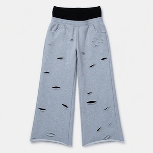 Pantalones anchos de mujer con doble cintura y efecto desgastado Glory Custom para ropa urbana, calidad premium, venta al por mayor OEM - Product Image 1