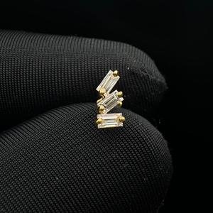 Dainty 14K Gold Baguette Lab Grown Diamond <b>Stud</b> Earrings For <b>Helix</b> Daith And Cartilage Piercing Elegant Gift Jewelry - Product Image 3