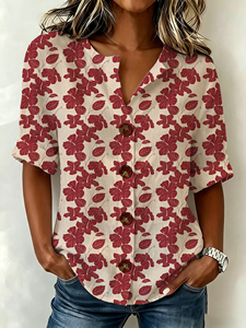 Camiseta Informal de Rayón para Mujer, Cuello en V, Estampado Occidental, Diseño Floral Hawaiano, Abotonada, de Alta Calidad, Más Vendida - Product Image 5