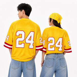 Maillot de football américain unisexe, coupe ample, col en V, manches courtes, haut athlétique classique, fournisseur en gros OEM - Product Image 2