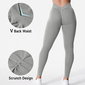 High Waisted Seamless Yoga <b>Leggings</b> Full Length Ruched <b>Butt</b> <b>Lifting</b> Workout Pants Solid Gray Spandex Nylon - Product Image 6