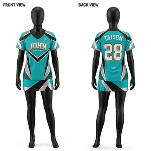 Maillot de cheerleading en polyester et élasthanne 180 GSM de qualité supérieure, jaune fluo, noir et bleu sarcelle, design à panneaux, logo personnalisé par sublimation - Product Image 4