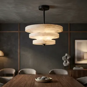 Modern Marble Pendant <b>Light</b> Layered Chandelier Alabaster <b>Ceiling</b> Lamp for Living Room Villa Dining Area All Seasons Indoor Use - Product Image 1