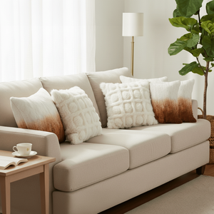 SOGA Juego de 6 Fundas de Almohada Decorativas de 45 cm, 2 con Piel Sintética Degradada y 4 con Pompones Crema, para Sofá y Dormitorio - Product Image 2