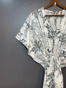 Nouveau Kaftan Indien Évasé à Col en V et Cordon de Serrage, Imprimé Animal, en Coton Doux, Longueur Intégrale, avec Dentelle, pour Plage et Demoiselle d'honneur, pour Femme - Product Image 2