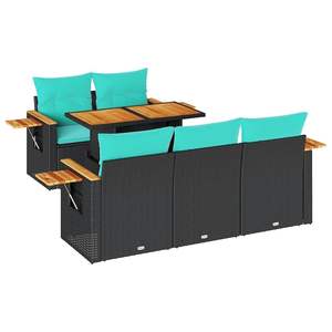 Set di divani da giardino in polyrattan nero da 6 pezzi con cuscini, mobili da esterno - Product Image 2