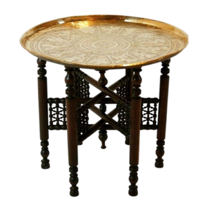 Mesa Auxiliar Plegable Octogonal de Madera Maciza Estilo Marroquí Hecha a Mano con Incrustaciones de Hueso y Metal, Mueble de Estilo Antiguo Vintage en Oferta - Product Image 6