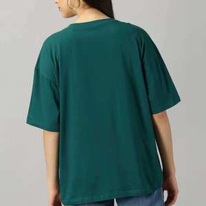 เสื้อยืดครอปผู้หญิงสีเขียวเข้มทรงโอเวอร์ไซส์ ทรงปกติ สวมใส่สบายสำหรับฤดูใบไม้ผลิ เป็นมิตรกับสิ่งแวดล้อม เนื้อผ้านุ่ม ระบายอากาศได้ดี แห้งเร็ว - Product Image 3