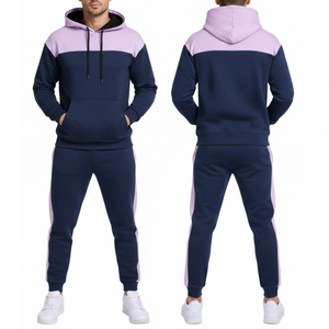 Conjunto Deportivo Premium para Hombre, Sudadera con Capucha y Pantalones Bicolor Horizontal Lavanda y Azul Marino - Product Image 4