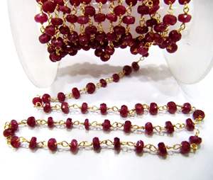 Natural African Ruby Rondelle 3-4mm Faceted Beaded <b>Rosary</b> Chain - Product Image 3