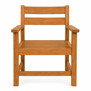 Chaise de jardin extérieure en teck massif, design moderne, écologique, durable, avec dossier à double lattes et accoudoirs larges - Product Image 1