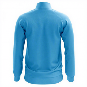 Veste longue unisexe bleue et blanche à blocs de couleur, col montant, fermeture éclair, style sportif, en polaire tricotée, écologique, pour l'hiver - Product Image 2