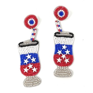 Pendientes de Cóctel Hechos a Mano con Cuentas Patrióticas, Pendientes Colgantes con Diseño de Bandera de Estados Unidos, Excelente Opción de Regalo para Mujeres y Niñas, Tiendas Boutique - Product Image 1