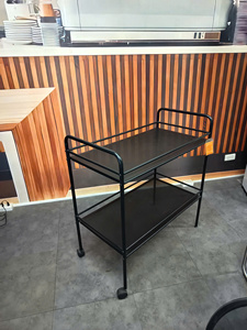 Black 2 Tier Steel <b>Wire</b> Shelving Cart With Wheels Portable Mesh Storage <b>Rack</b> For Indoor Use - Product Image 6
