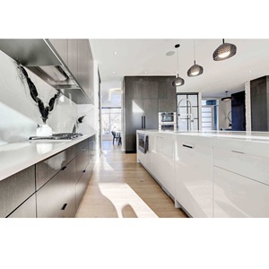 Gabinetes de Cocina Modernos de Acrílico con Acabado CANA de Alto Brillo, Gabinetes de Cocina Modulares con Isla Grande y Barra, Diseño de Madera - Product Image 3