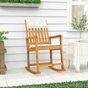 Fauteuil à bascule en bois d'acacia massif blanc crème, taille standard, catégorie de produit : Chaises - Product Image 1
