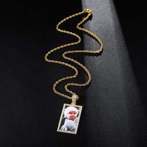 Silver Lab Grown Diamond Photo <b>Memory</b> Pendant Necklace Personalized Picture Charm Rope Chain Gold Plated IGI Certified Unisex - Product Image 1