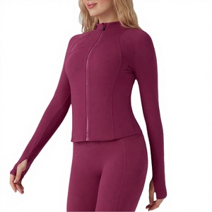 Women's Solid Color Full Sleeve Zip-Up Crew Neck Yoga Jacket Crystal Sequined <b>Waterproof</b> Breathable Knitted Sportswear Top - Product Image 1