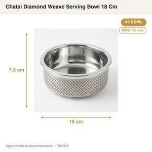 Bol de service tissé en acier inoxydable SS304 fait main, 18 cm, aspect diamant, Chatai, pour la décoration de la maison, les hôtels, les mariages - Ensemble de 1 - Product Image 4