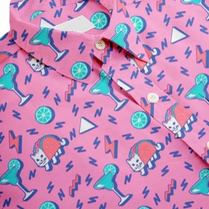 <b>Men's</b> Trendy Floral Printed Summer Casual <b>Hawaiian</b> Style 100% Cotton Breathable Quick Dry Short Sleeve Loose Fit Pink <b>Shirt</b> - Product Image 5