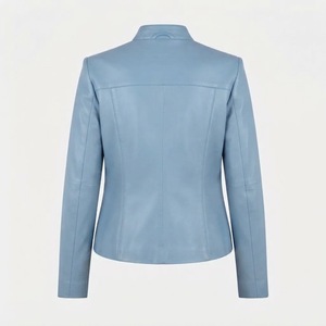 Chaqueta de Motociclista de Cuero Sintético para Mujer, Corte Ajustado, Manga Larga, Cierre de Cremallera, Cuello Alto, Color Sólido, Ropa de Abrigo para Otoño - Product Image 6