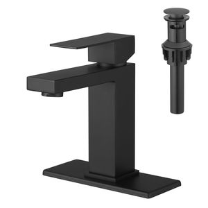 Rubinetto per lavabo a cascata nero a 1 foro con maniglia singola, scarico a scomparsa, tubi di alimentazione e piastra di montaggio - Categoria Prodotti: Rubinetti Bagno - Product Image 1