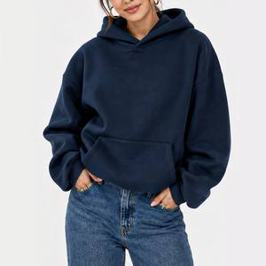 IMTIASON SPORTSWEAR <b>Women's</b> Solid <b>Navy</b> Blue Oversized Cotton <b>Fleece</b> Hoodie Pullover Sweatshirt Drop Shoulder Long Sleeve Casual - Product Image 1