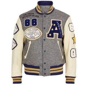 Nouvelle arrivée : veste varsity en cuir, neuve, de haute qualité, sur mesure, veste de baseball décontractée, veste bomber patchwork. - Product Image 1