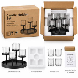 Modern Black Metal Round <b>Candle</b> <b>Stand</b> With Glass Holders For Home Decoration - Product Image 5