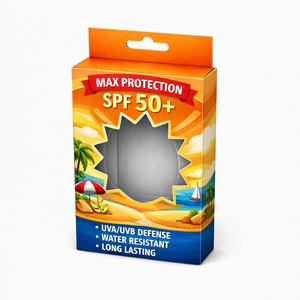 Custom Skincare Sunscreen Packaging <b>Boxes</b> with Transparent Window and Hanger - Product Image 1