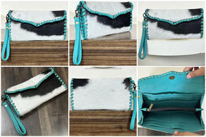 Cartera de Mano de Cuero Vacuno con Pelo Estilo Occidental para Mujer, Cartera Larga de Diseñador con Múltiples Compartimentos y Protección RFID, Monedero para Teléfono - Product Image 3