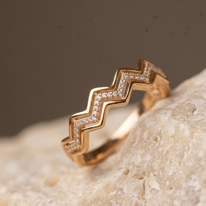 แหวนเพชรแบบครึ่งวงกลมทองคำแท้ 10k 14k 18k คุณภาพสูงสำหรับผู้หญิง - Product Image 1