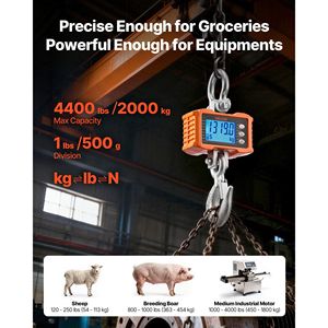 Bilancia Industriale a Gancio per Carichi Pesanti, Capacità Massima 2000 kg (4400 libbre), Struttura in Alluminio Pressofuso con Display LCD, Bilancia Digitale Sospesa - Product Image 2