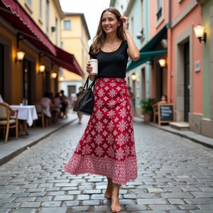 Elegante Boho Gypsy Mujer de longitud completa de algodón envolvente falda suave en cascada estampado de copos de nieve declaración de moda alegre - Product Image 6