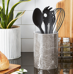 Repose-cuillère naturel en marbre noir, support pour ustensiles de cuisine, organisateur de rangement pour comptoir - Product Image 6