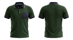 เสื้อโปโลผู้ชายสีเขียวเข้มกรมท่าลายจุด พร้อมกระเป๋า ขอบสีดำเรียบหรู แขนสั้น ผ้าฝ้าย สำหรับตีกอล์ฟ - Product Image 2