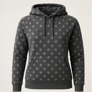 Sudadera con Capucha Personalizada para Mujer, Color Gris Carbón, Estilo Atlético Regular, con Puntos de Color en Tono Medio, Tejido Denso de Algodón y Poliéster - Product Image 1