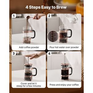 Cafetière à piston en verre borosilicate de 34 onces (1 litre) avec filtre en acier inoxydable, grande théière en verre pour le thé - Product Image 4