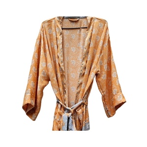 Kimono de seda con estampado Floral de inspiración Vintage para mujer, Kimono de verano con cintura elástica, albornoz, ropa de dormir para el hogar, Batas para ropa de playa - Product Image 4