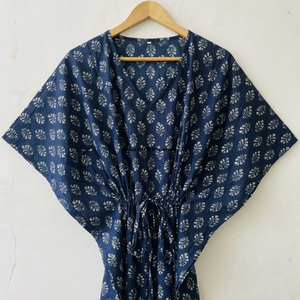 Kaftán de algodón estampado a mano al por mayor, kaftán de playa de algodón estampado, vestido de fiesta para mujer, vestido maxi de noche - Product Image 1