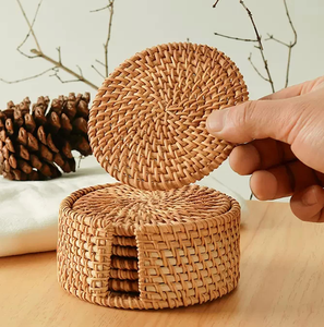 Rattan Coaster <b>Placemat</b> With Holder Round Kitchen Table Mats Rattan Coaster Bowl Mats - Product Image 5