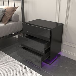Comodino con Luci LED e 3 Cassetti Portaoggetti, Tavolino Moderno per Camera da Letto - Product Image 6
