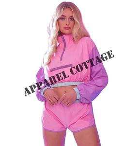 Haute qualité femmes 2 pièces tenues combinaisons léger coupe-vent pull veste haut court Shorts ensemble 100% Polyester fendu - Product Image 1