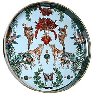 Assiette en émail au décor maximaliste |   Plateau en métal style Chinoiserie avec motifs singe et papillon, en émail durable et alimentaire, idéal pour les repas en extérieur - Product Image 3
