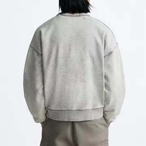 Sweat-shirts à col rond surdimensionnés personnalisés avec impression en relief, effet usé et délavé à l'acide, en coton French Terry épais pour hommes - Product Image 5