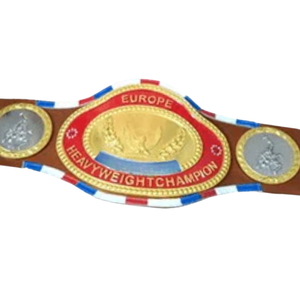 Ceinture de championnat poids lourd d'Europe, personnalisable, en cuir premium avec plaques or et argent - Product Image 2