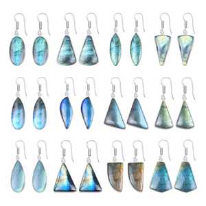 Pendientes Colgantes Plateados con Labradorita de Formas Variadas, Estilo Bohemio, Lindos y Únicos, Regalo para Fiestas, Venta al Por Mayor de Fábrica - Product Image 1