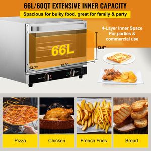 Horno de Convección Comercial de 4 Niveles y 1800W (66L/60Qt) para Hoteles, con Puerta de Vidrio en la Parte Superior y Carga Frontal - Product Image 3